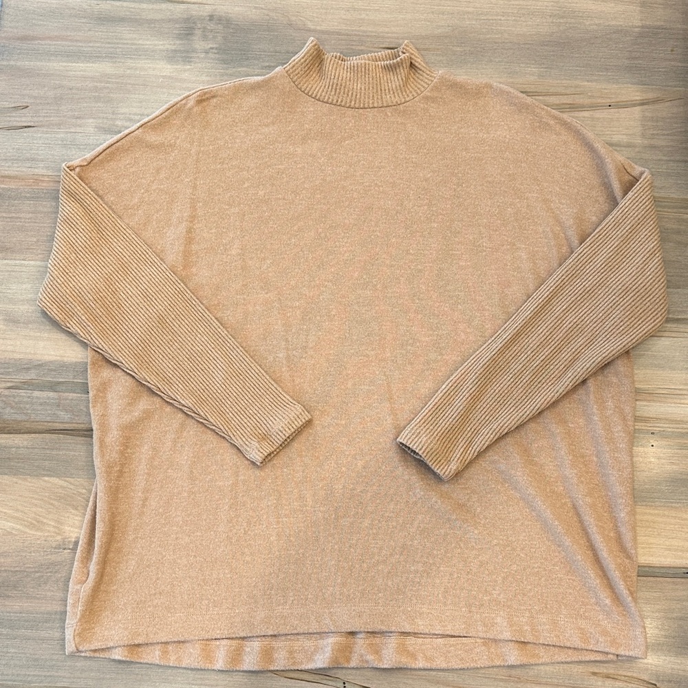 LOFT Tan Ribbed Sleeved Sweater